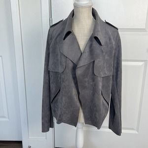 Kut from the Kloth Gray Faux Suede Open Front Waterfall Women's Jacket XL